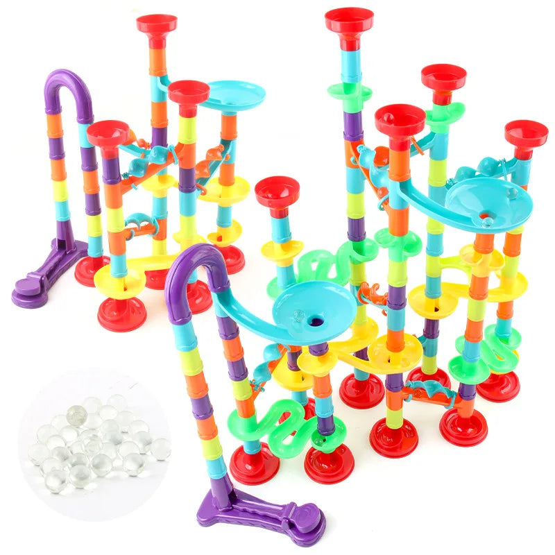 76/142pc Marble Run Race Track Building Blocks Kids 3D Maze Ball Roll Toy DIY Marble Run Race Coaster Set For Kid Christmas Gift