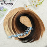 Isheeny Mini Tape Hair Extensions 12"-24" Machine Remy Skin Weft Adhesive Tape In Human Hair Natural Black Brown Blonde Tape On