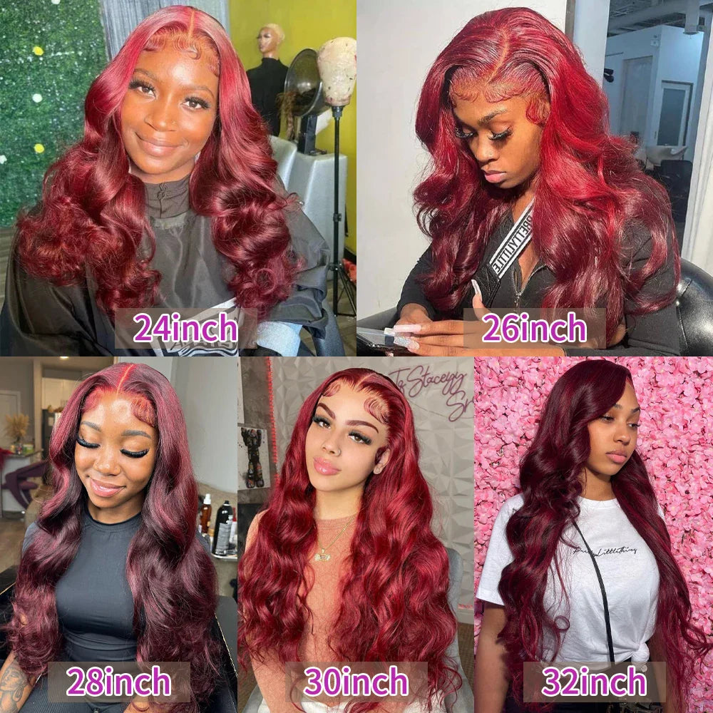 250% Body Wave Burgundy 13x4 Hd Lace Frontal Human Hair Wig For Women 7x5 Ready to Wear Glueless 99J Lace Front Brazilian Wig