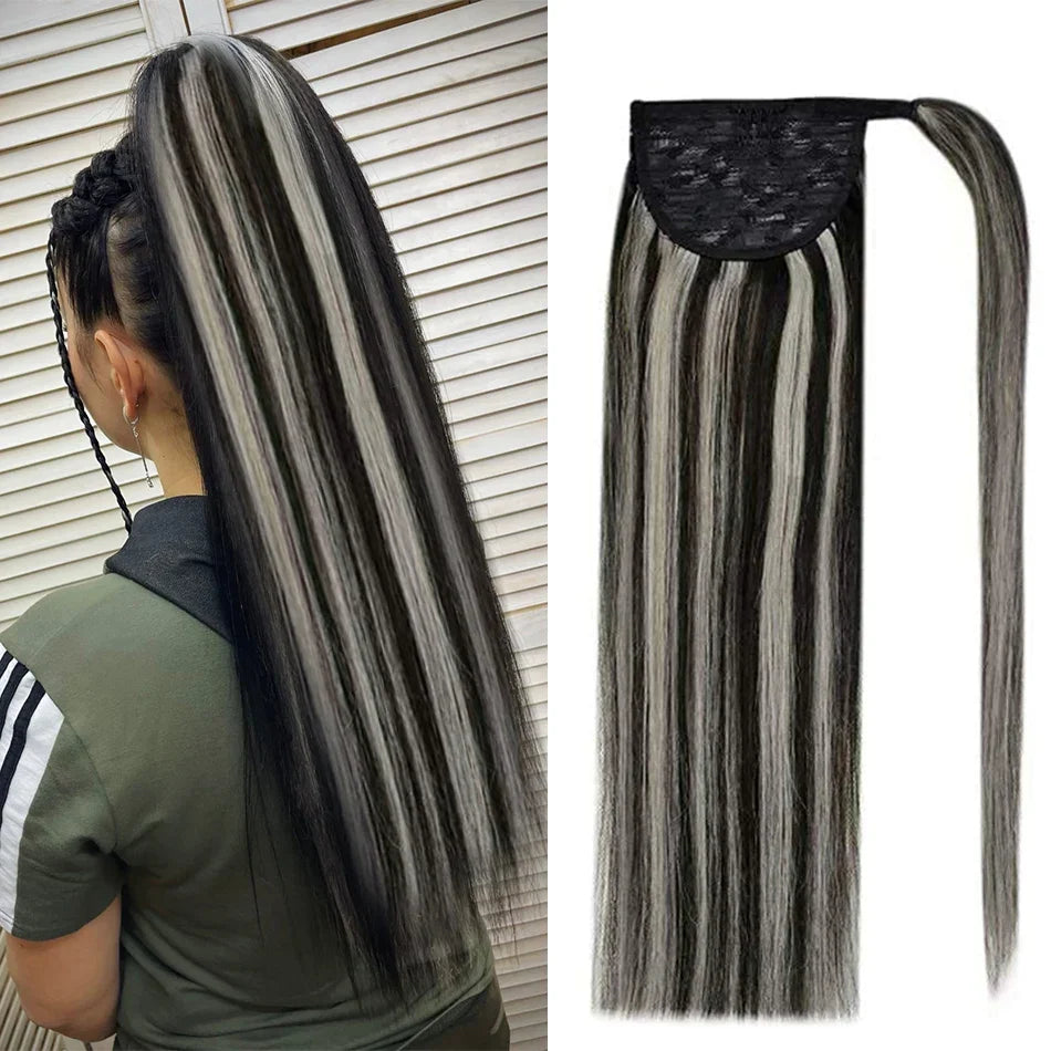 Real Beauty Ponytail Human Hair Wrap Around Horsetail Straight Brazilian100% Remy Human Hair Ponytail Extensions 60/100/120/150g