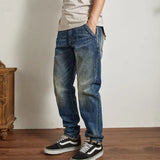 Nostalgia washed heavy slim-fit straight stretch jeans male cat must be brushed white to make old denim long pants