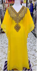 V-neck Kaftan Moroccan Dubai Caftan Abaya Fancy Long Crystal Beading Dress