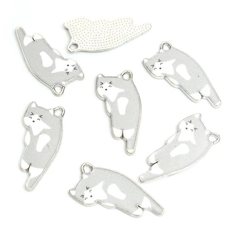 10pcs Kawaii Pet Kitten Enamel Charms for DIY Ornaments Accessories Necklace Earrings Keychain Cute Lazy Cat Alloy Pendants