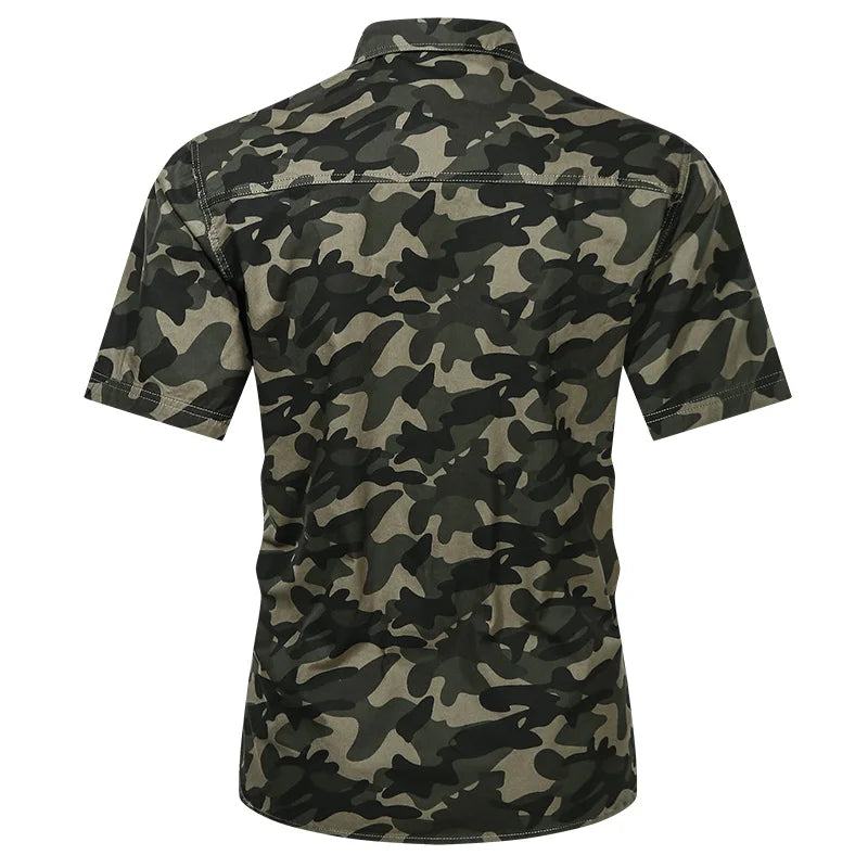 Camo Tactical Shirts Men Summer Camouflage Army Green Short Sleeve Cargo Shirt Mens Military Wear-resistant Work Chemise Homme