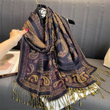 Luxury Pashmina Silk Scarf Shawl Wrap Paisley Jacquard Flowers Borders  Layers Reversible Classic Tassels For Women 70X190cm