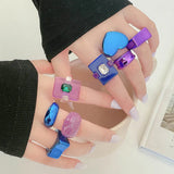 2023 New Transparent Resin Acrylic Rings Set for Women Colourful Geometric Square Round heart Rings for Girls Finger Jewelry