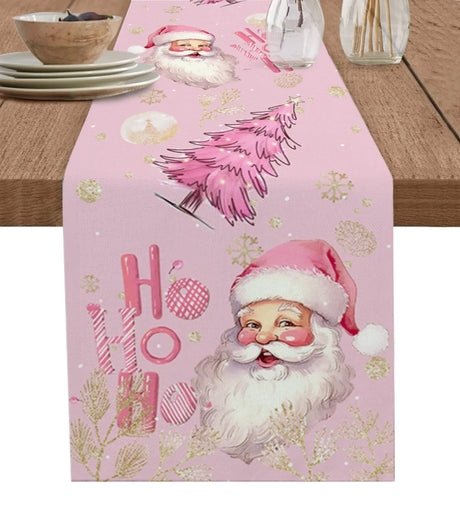 Merry Christmas Pink Old Man Snowflake Candy Wedding Decor Table Runner Kitchen Coffee Table Dining Table Fabric Home Decoration