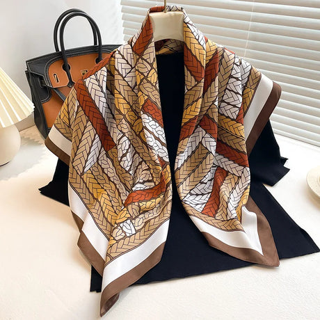 Luxury Women 90x90CM New Twill Silk Big Square Scarf Shawl Fashion Printed Design Summer High Quality Ladies Sunscreen Scarves