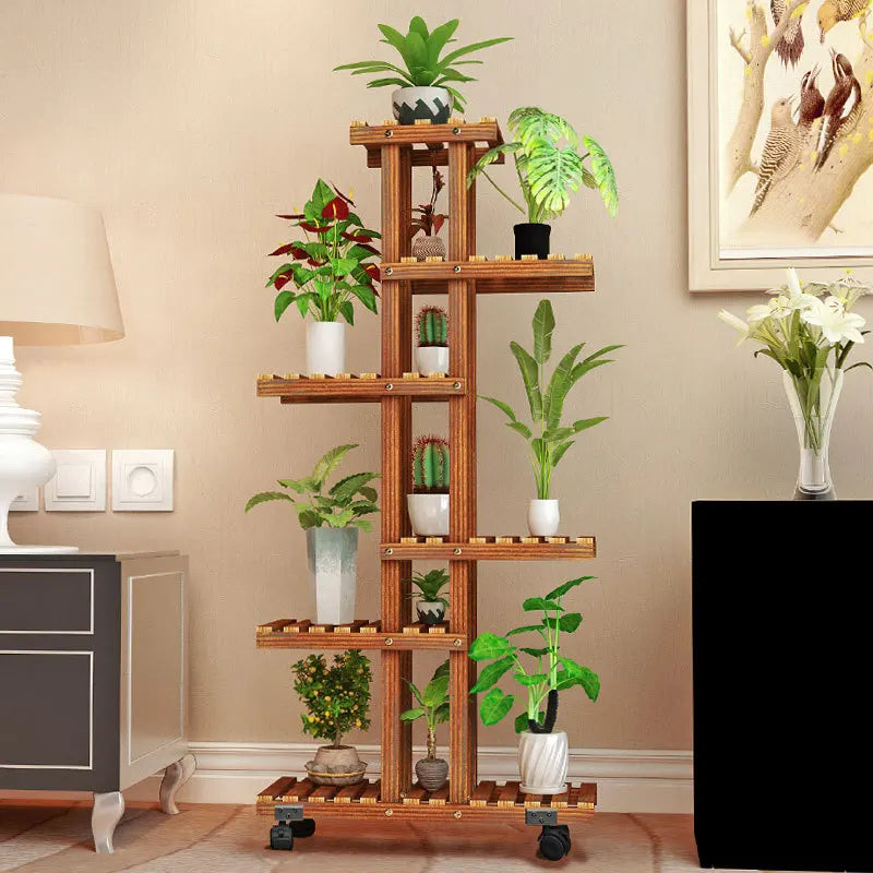 Balcony Flower Rack Multi-Layer Shelf Household Indoor Solid Wood Succulent Floor Flower Pot Plant Rack Living Room Decoration