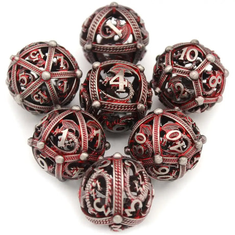 7Pcs/set Hollow Roung Dragon for DND Dice Party Game 7-Die Table Game Polyhedral Dice D4 D6 D8 D10 D12 D20 Metal Game Dice TRPG