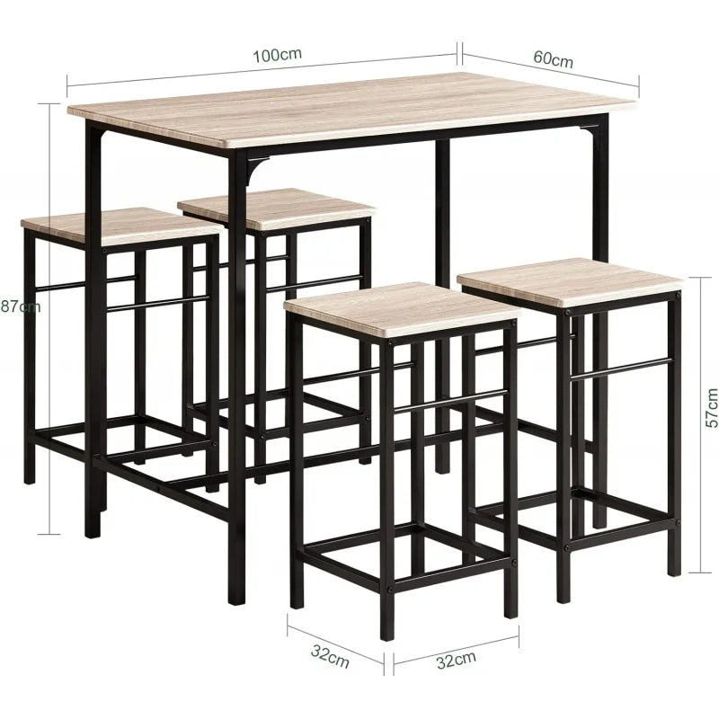 Haotian Bar Set-1 Bar Table and 4 Stools, Home Kitchen Breakfast Bar Set Furniture Dining Set-OGT11 (Natural)