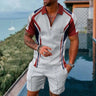 New Summer Men's Suit Trend 3D Printing Zipper Polo Shirt + Shorts Two Piece Set Soft Fashion Casual Men Clothing Tracksuit Set