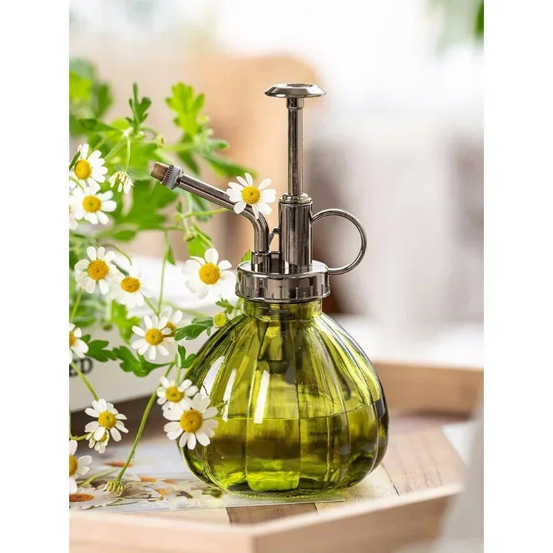 New Embossed  Glass  Air Pressure Gardening Special Retro Small Can Disinfection Watering Bottle Household Glass Spray Bottle