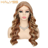 Kalyss Synthetic 18 Inches Ombre Blonde Curly Wavy Wigs Middle Part Body Wave Wig Full Machine Made Wig for Black White Women