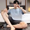 Cartoon Mens Nightwear Summer Comfortable Sleepwear Sleeping Tops Shorts 2 Pieces Pijamas Set Man Leisure Homewear Male Dropship