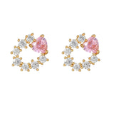 New Ins Pink Heart Zircon Stud Earring For Women Cute Gold-plated Star Zircon Geometric Earrings Fashion Aesthetic Jewelry Gift