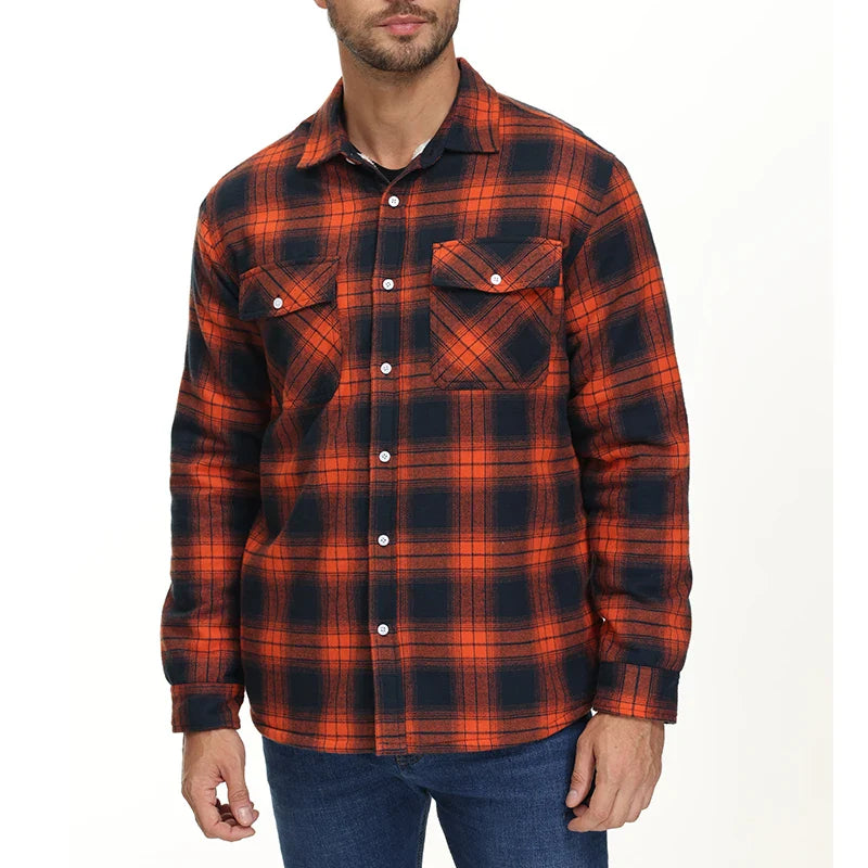 MAGCOMSEN Men's Fleece Plaid Flannel Shirt Jacket Button Up Casual Cotton Jacket Thicken Warm Spring Work Coat Sherpa Outerwear