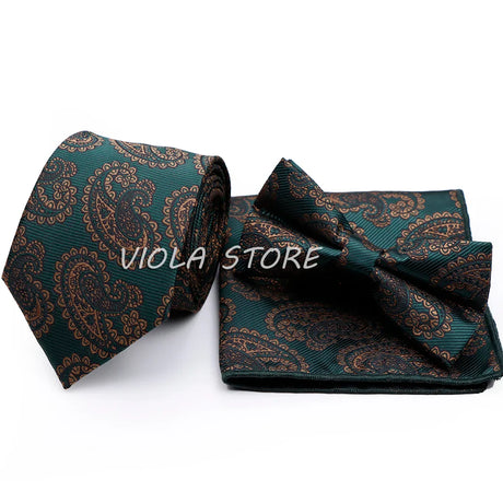 45 Color Paisley Geometry Striped 7.5cm Tie Set Polyester Floral Bow Hanky Wedding Party Business Suit Cravat Men Gift Accessory