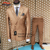 Formal Suit for Men Wedding Tuxedo Double-breasted Jacket and Pants 2-piece Set Business Blazer Gold Buttons Suit Groom