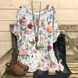 New Fashion Women T-Shirt O-Neck Casual Short Sleeve Flowers Print Tshirt Plus Size Female Summer Harajuku Loose Ladies Pu-shirt