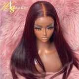 Deep Burgundy Human Hair HD Lace Frontal Wigs Preplucked Straight Hair 180% Density 13x6 Front Wigs Transprent Lace For Women