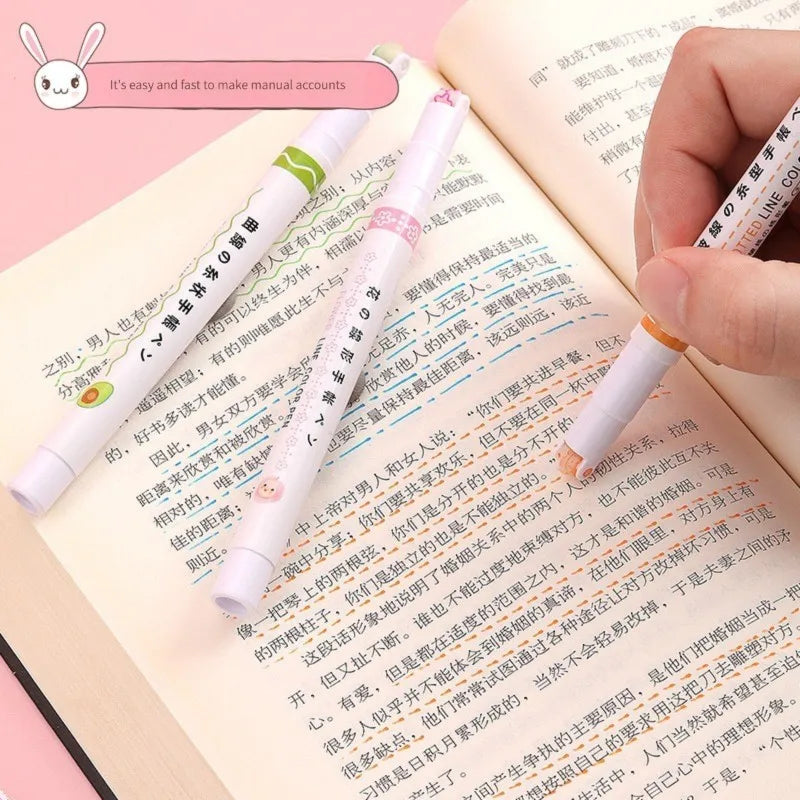 1/6Pcs/set Kawaii Flowers Line Shaped Highlighter Pens Roller Tip Curve Liner Marker for Writing Journaling Drawing Stationery