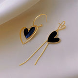 2023 New Trendy Crystal Love Heart Dangle Stud Earrings For Women Black Shiny Tassel Drop Girl Party Birthday Jewelry Gifts