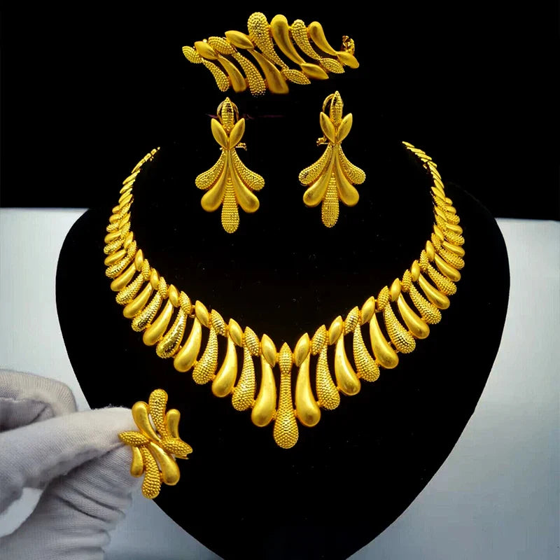 ANIID Indian 24K Gold Color Necklace Set For Women Party Bridal Wedding Ethiopian Luxury Dubai Jewelry Wholesale New Gifts