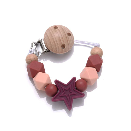 Baby Pentagram Silicone Beads Pacifier Chain Wooden Teether Soothe Nipple Clip For Nursing Chew Toys Gifts Dummy Holder Chain