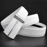 Elegant White Color Men Women Unisex Leather Belt Genuine Leather Automatic Buckle 3.5cm Width Men Waist Straps for Jeans