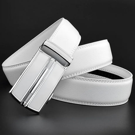 Elegant White Color Men Women Unisex Leather Belt Genuine Leather Automatic Buckle 3.5cm Width Men Waist Straps for Jeans