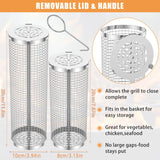 Stainless Steel BBQ Grill Basket Set Cylinder Barbecue Grate Camping Picnic Cookware for Grilling Vegetables Meat Fish Seafood