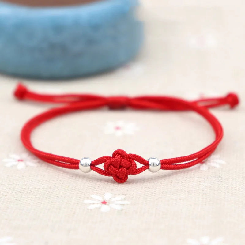 Lucky Bracelet for Women Handmade Red Rope Clover Knot Charm Bracelet Red Thread String Wristband for Sisters Gifts