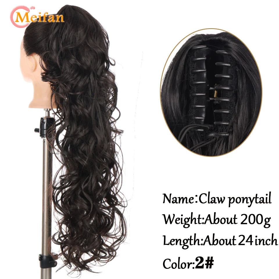 MEIFAN Long Synthetic Wavy Clip in Hair Ponytail Hair Wigs Extensions Style Claw Pony Tail Hairpiece for Women Cosplay Party