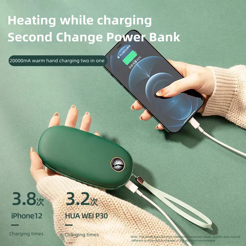 20000mAh USB Rechargeable Winter portable Hand Warmer Mobile Power Handheld Warmer Heater Outdoor Traveling Hiking  Power Bank