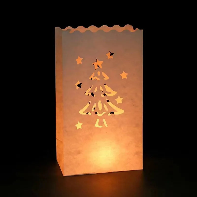 10Pcs Romantic Hollow Luminary Lantern Candle Paper Bag Tea Light Holder Flame Resistant Candle Sack for Christmas New Year Part