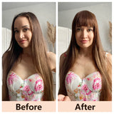 Human Hair Bangs 3 Clips 3D Blunt Cut Natural Hair Bangs OverHead Clip In Hair Extensions Non-Remy 2.5"x4.5" Black Brown Blonde