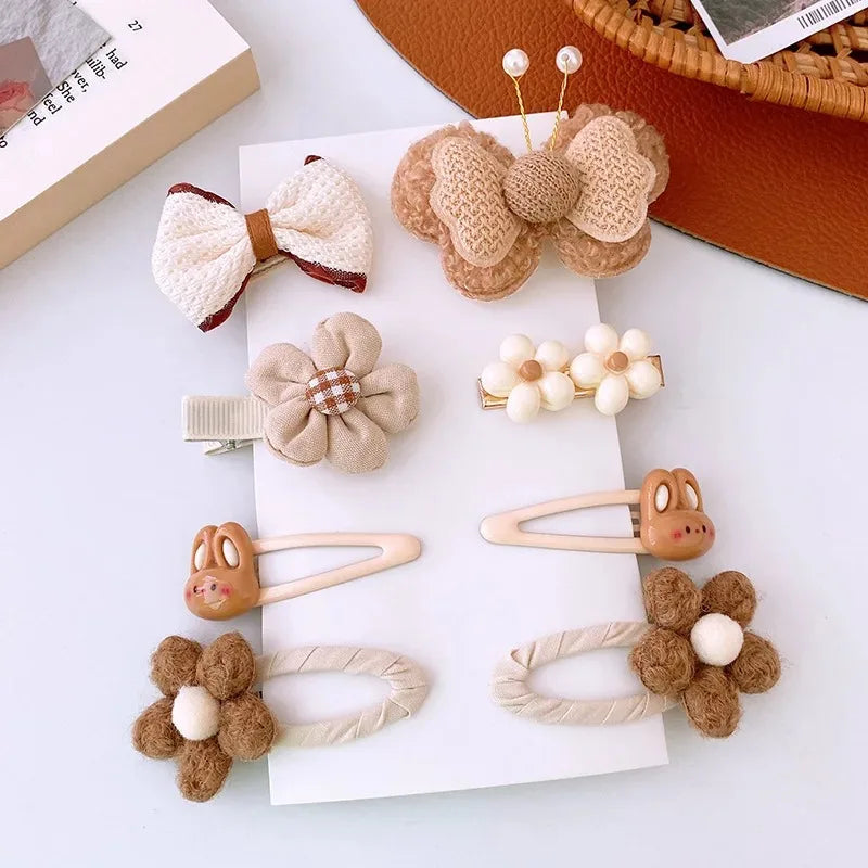 Wool Baby Girl Hairpins Princess Bows Kids Hair Accessories Flower Bunny Autumn Winter Baby Hair Clips Infant Headwear 8Pcs/Set