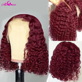 180 Density Short Burgundy Red Kinky Curly Bob Wig Human Hair Wigs Women Pre Plucked Short Bob 13x4 Lace Frontal Wig Curly Wigs