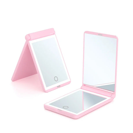 Rechargeable Travel Mirror 1x/2x Magnification Compact Mirror 3 Color Lights Pocket MirrorPortable Makeup Mirror