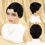 Short Finger Wave Wig Brazilian Human Hair Wig for Black Women Brown Blonde Short Ocean Wave Wig Peruca Burgundy Pixie Cut Wigs