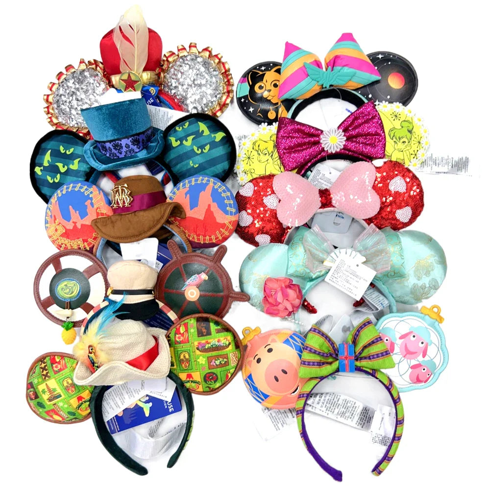 2023 Original Disney Mickey Ears Headband Princess Tinker Bell Cosplay Hairband Festival Party Adult/Kids Hair Accessory