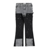 High Street Spliced Speckled Ink Micro Flare Pants for Men Cleanfit Casual Washed Baggy Straight Denim Trousers Y2K Jeans