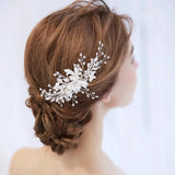 Silver Color Flower Hair Comb Clip Girls Handmade Alloy Pearl Hairpin Bridal Tiaras Wedding Hair Accessory Crystal Hair Jewelry