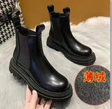 Chelsea women's boots, platform boots, brown, black, beige and white, autumn and winter thick leather short punk Gothic shoes