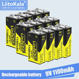 1-16pcs LiitoKala 9V 1100mAh li-ion Rechargeable battery USB 9V Battery for Multimeter Microphone Toy Remote Control KTV use