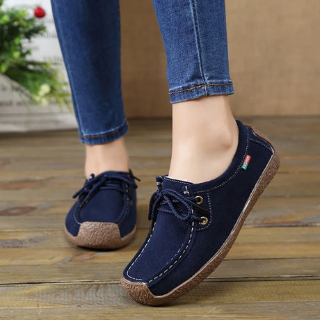 New Arrival Women Casual Shoes 2023 Suede Leather Flats Sneakers Lace Up Moccasins Ladies Shoes Fashion Loafers Plus Size 35-42