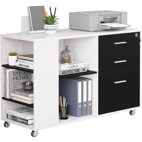 Mobile Wood File Cabinet Filing Cabinets 3 Drawer Lateral Filing Cabinet With Open Side Storage Shelves Freight Free