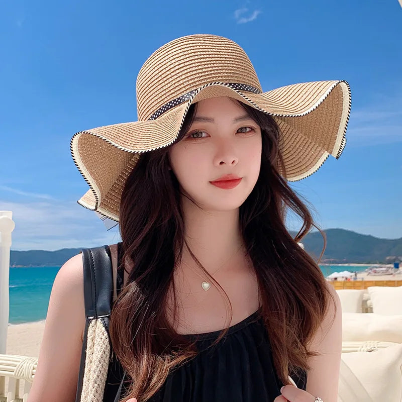 Summer Sun Hat for Women Beach Hat Women Flat Top Ribbon Bowknot Elegant Luxury Straw Women Summer Hats