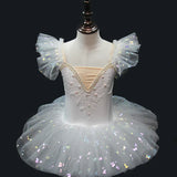 2023 New Ballerina Fairy Prom Party Costume Kids Blue Sequined Flower Dress Girls Dance Wear Gymnastic Ballet Leotard Tutu Dress